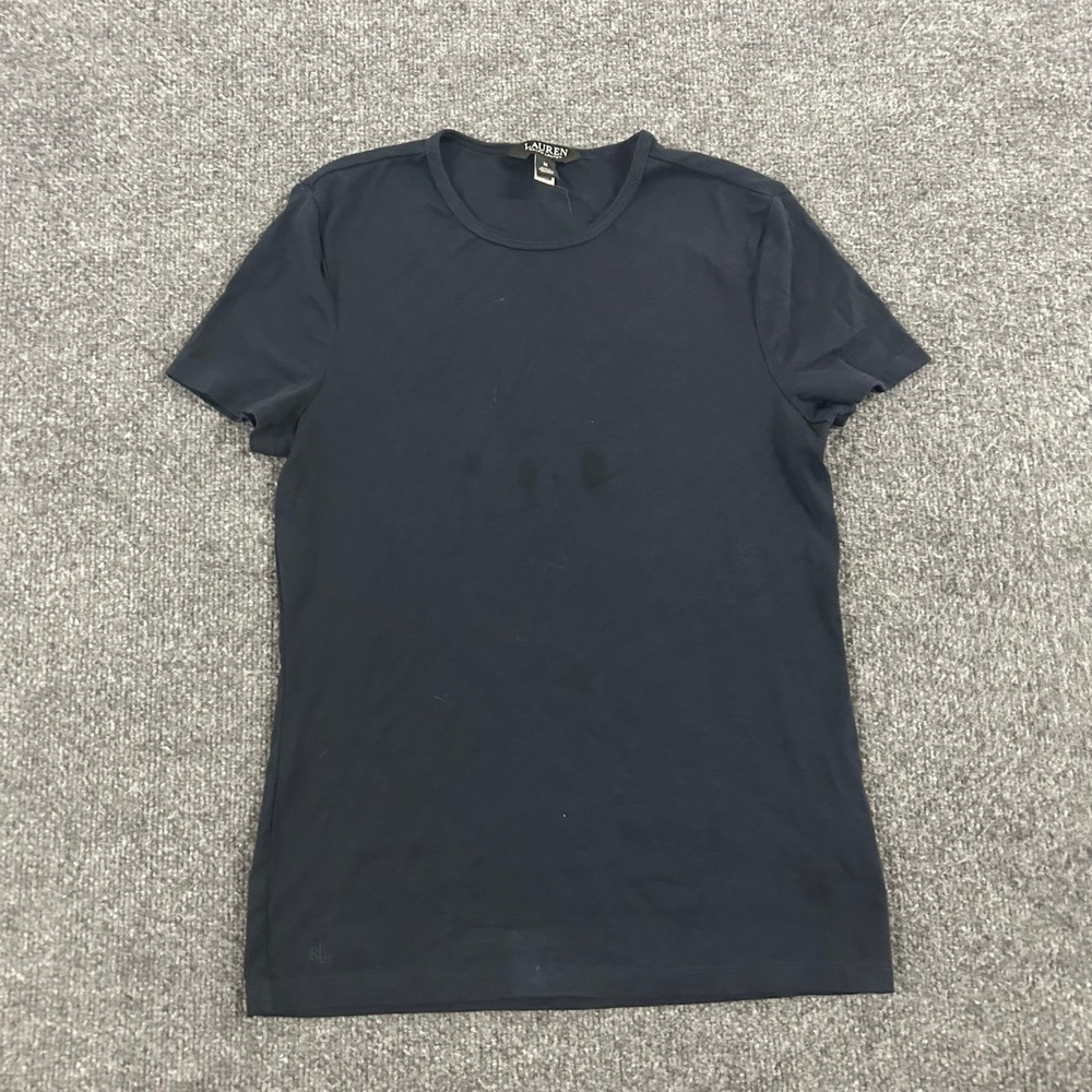 Lauren Ralph Lauren T-Shirt Womens Size M Navy Blue Short Sleeve Cotton Stretch